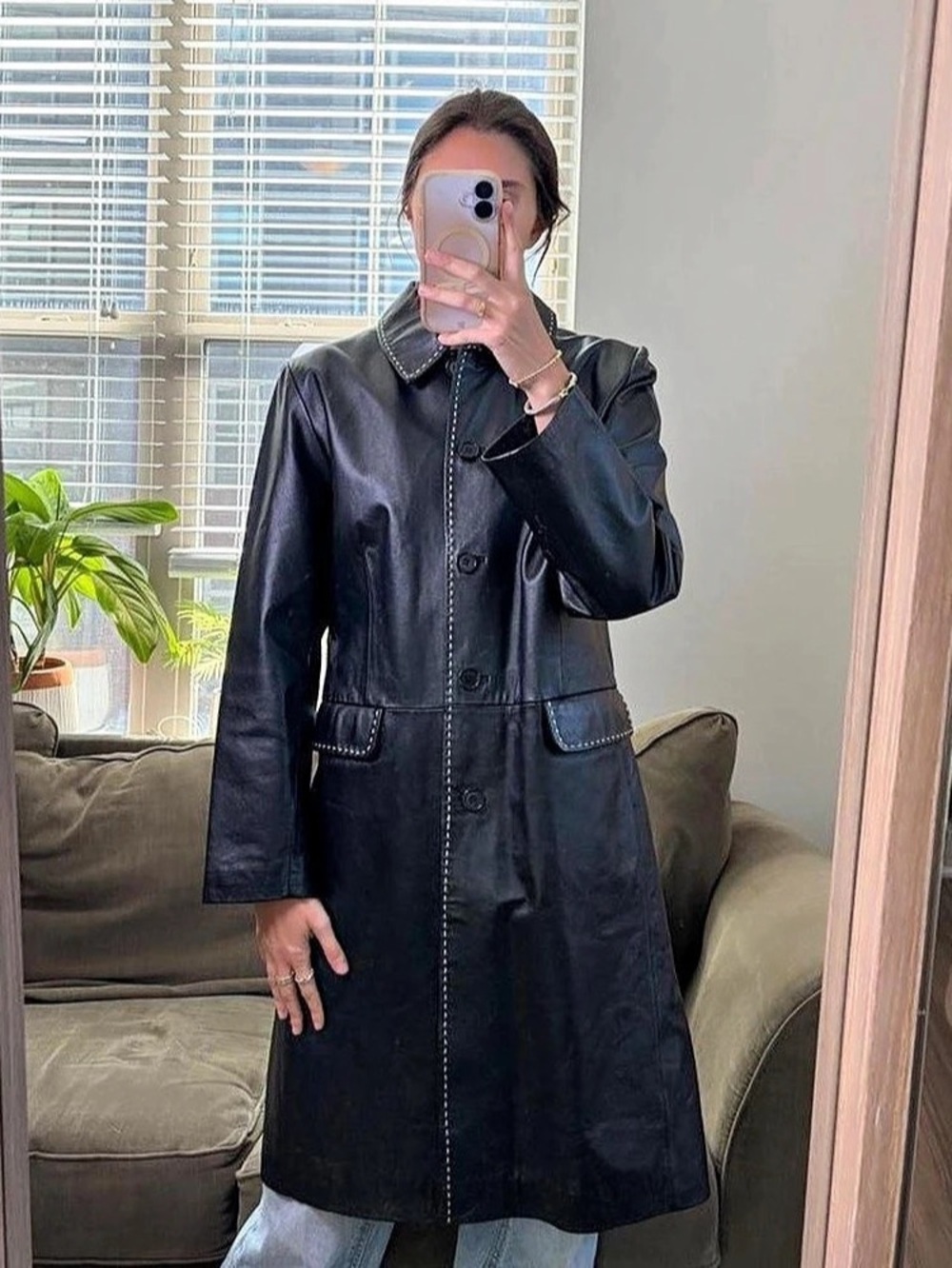 Bagatelle black leather trench coat